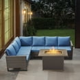 thumbnail image 2 of POCASSY 4PCS Patio Furniture Set with Fire Pit Table - All Weather Brown Wicker Outdoor Sectional Sofa with 41" Rectangular Propane Firepit Table, Anti-slip Cushions Water Resistant Cover - Blue, 2 of 14