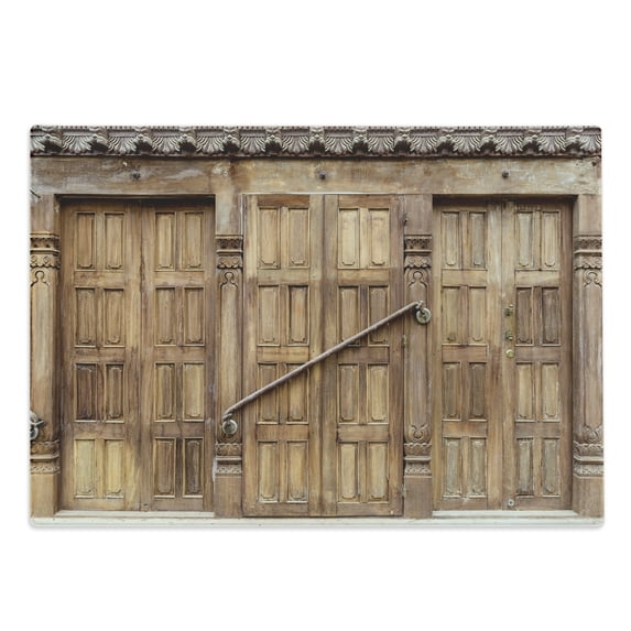 Rustic Cutting Board, Traditional Door in Nepal with Retro Carving Architecture Shabby Form Print, Decorative Tempered Glass Cutting and Serving Board, Large Size, Brown, by Ambesonne