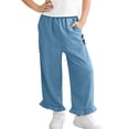 thumbnail image 7 of Mwjwdo Big Kids Girls Lyocell Denim Flare Pants, Thin Tencel Jeans with Bow Lace Trim, Elegant Wide Leg Long Trousers for Summer Dark Blue 9 Years, 7 of 7