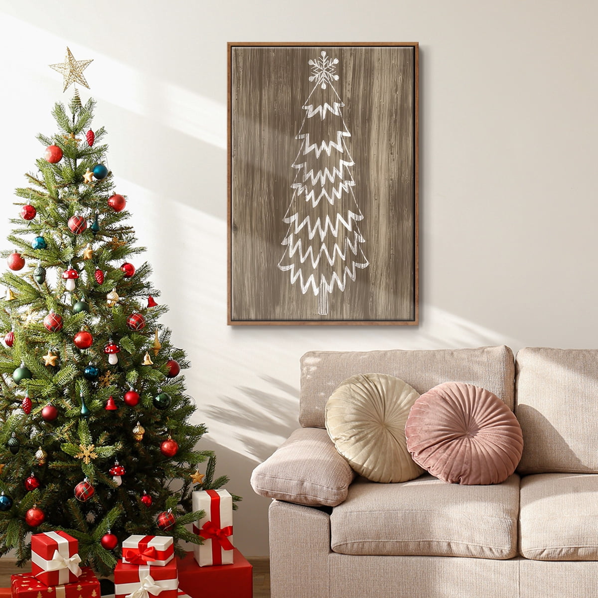 Barnwood Wonderland VIII - Framed Gallery Wrapped Holiday Canvas - 27 x 41 - Rosewood Frame