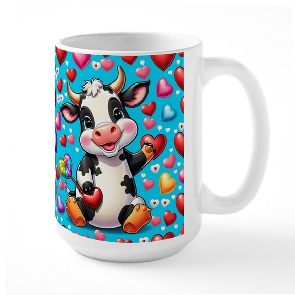 CafePress - Adorable Cow Has Hearts Mugs - 15 oz Ceramic Large White Novelty Mug