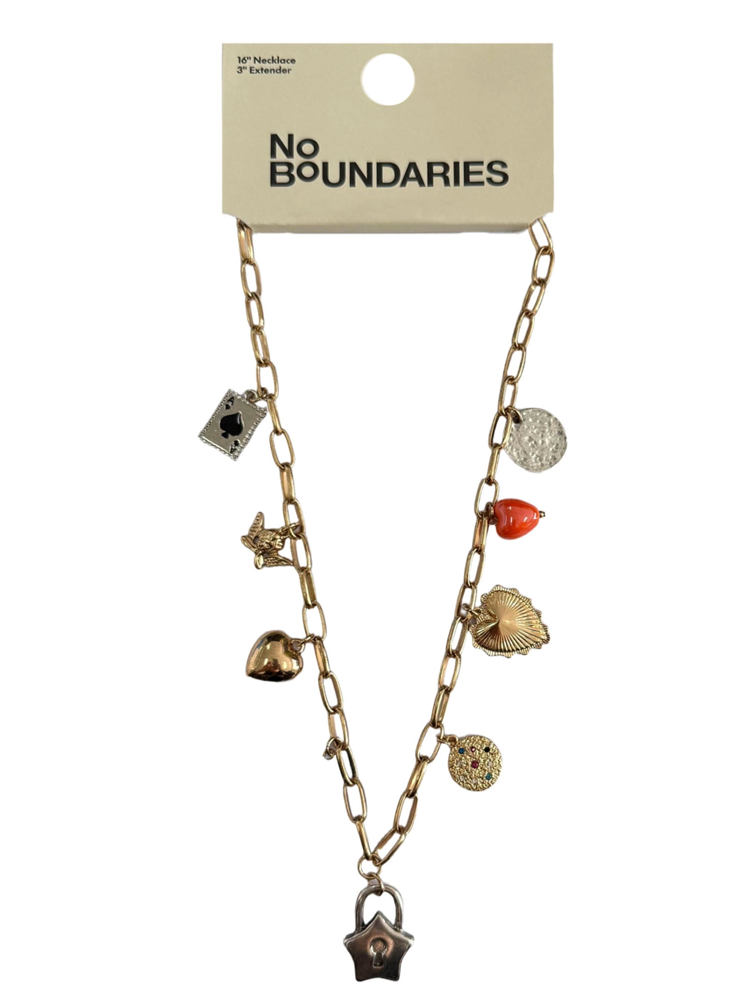 No Boundaries Two Layer Multi Charm Necklace Gold Plated for Female Adults and Teens