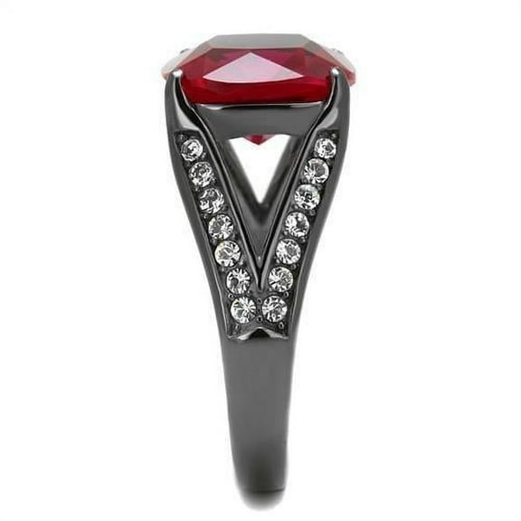 TK2760 - IP Light Black (IP Gun) Stainless Steel Ring with Synthetic Corundum in Ruby