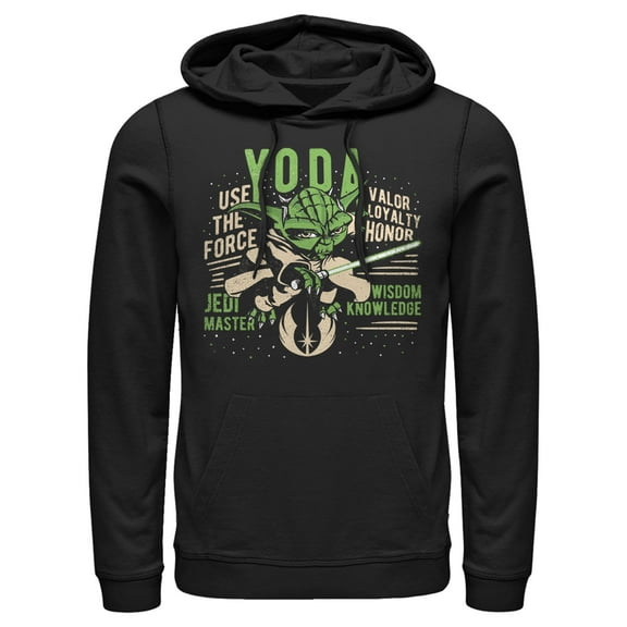 Men's Star Wars: The Clone Wars Yoda Jedi Master Portrait  Pull Over Hoodie Black Large