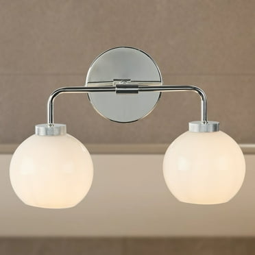 Globe Shade with Brass Accents Double Light Sconce , Chrome Bathroom Sconces , Indoor Sconce Wall Lights