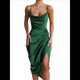thumbnail image 1 of Falda Irregular Midi para Mujer - Vestido de Verano de Color Liso Verde L, 1 of 8