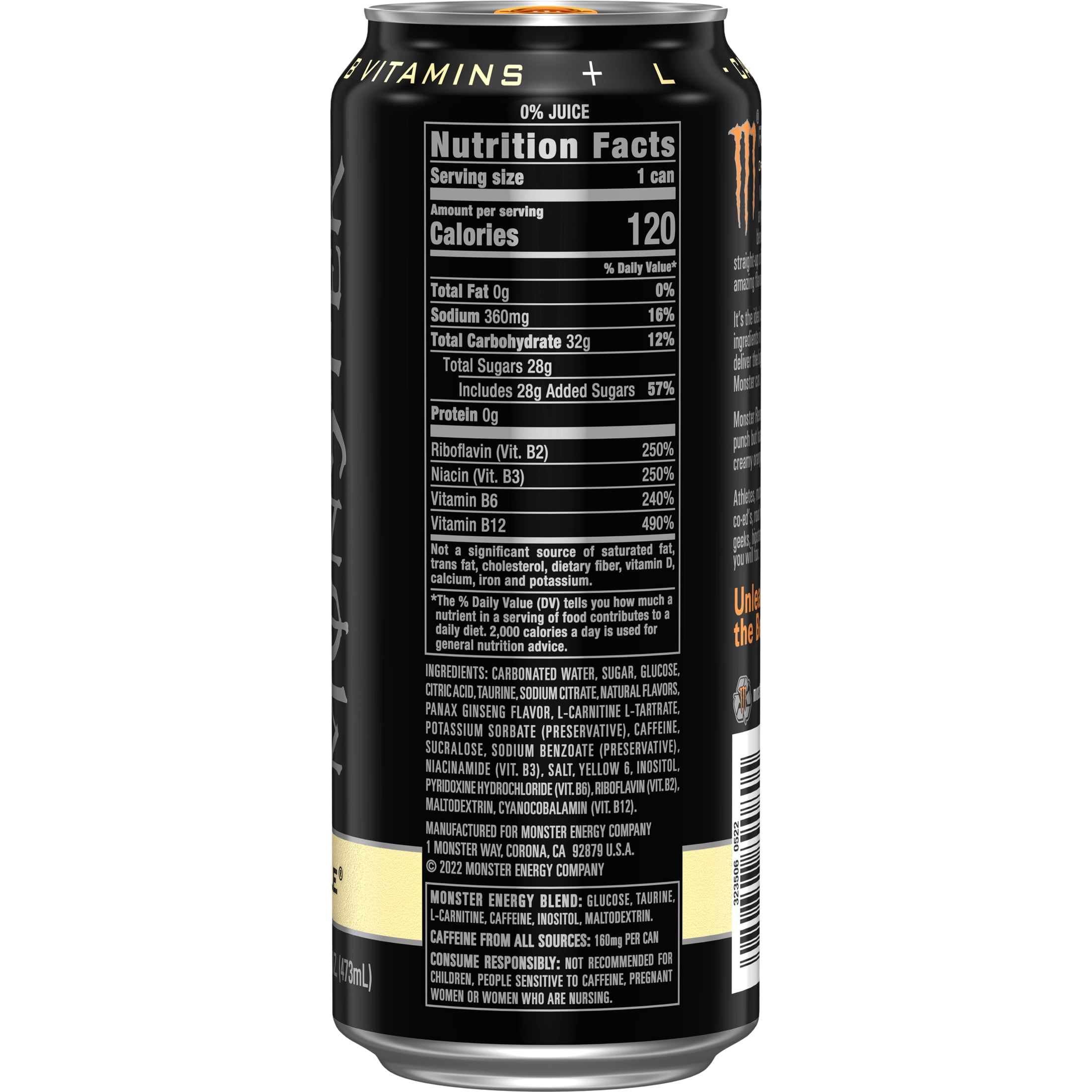 Energy Drink, Orange Dreamsicle Flavor, 16 oz Can