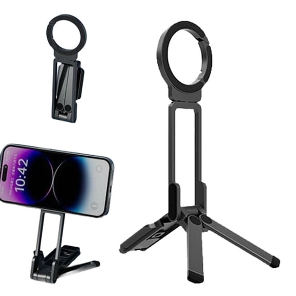 Dual Magnetic Phone Tripod,Foldable Double Magnet Mount Pocket Cell Phone Stand 180Rotating,1/4 Screw Tripod Mount 17 16 15 14 13 Pro Max Plus Gym Stand