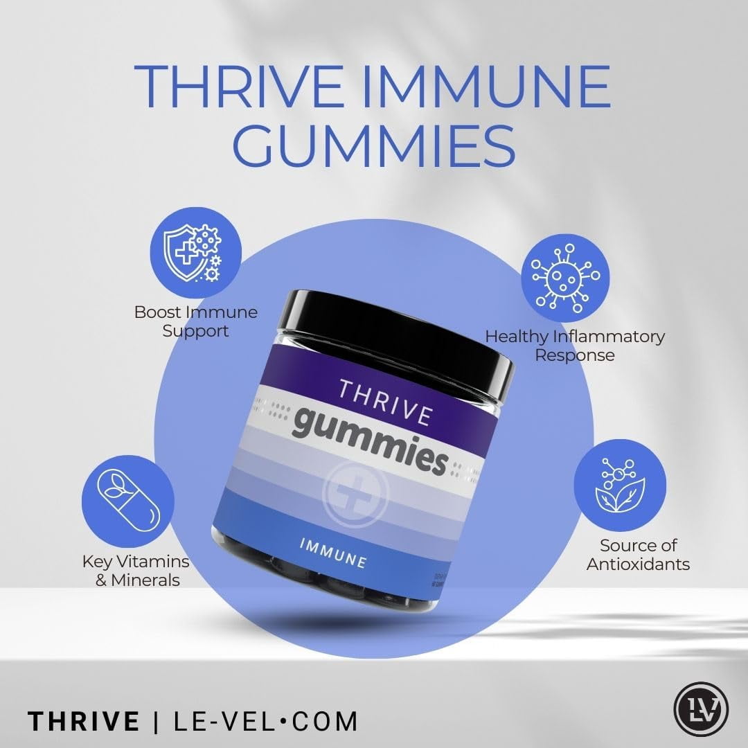 Le-Vel Thrive Immune Gummies (60 Count) - 30 Servings, Elderberry, Zinc, Vitamin A - Nutritional Supplement, Gummies - All Ages, Immune Support, Soft Texture, Easy to Chew