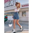 thumbnail image 5 of Womens Jean Shorts for Denim Casual Summer Mid Waist Frayed Stretchy Ripped Middle Blue M, 5 of 8