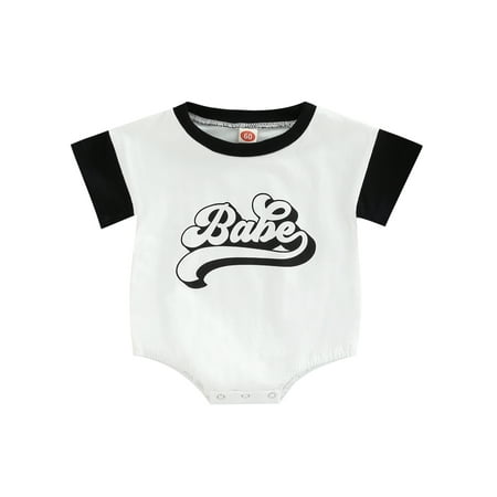 

Nokpsedcb Infants Baby Boy Girls Summer Jumpsuit Round Neck Casual Letter Print Short Sleeve Romper Black 0-3 Months