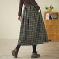 thumbnail image 5 of FRSASU Long Plaid Wool Skirt for Womens Fall Winter Warm High Elastic Waist A line Flared Pleated Wool Tartan Skirts Green, 5 of 8