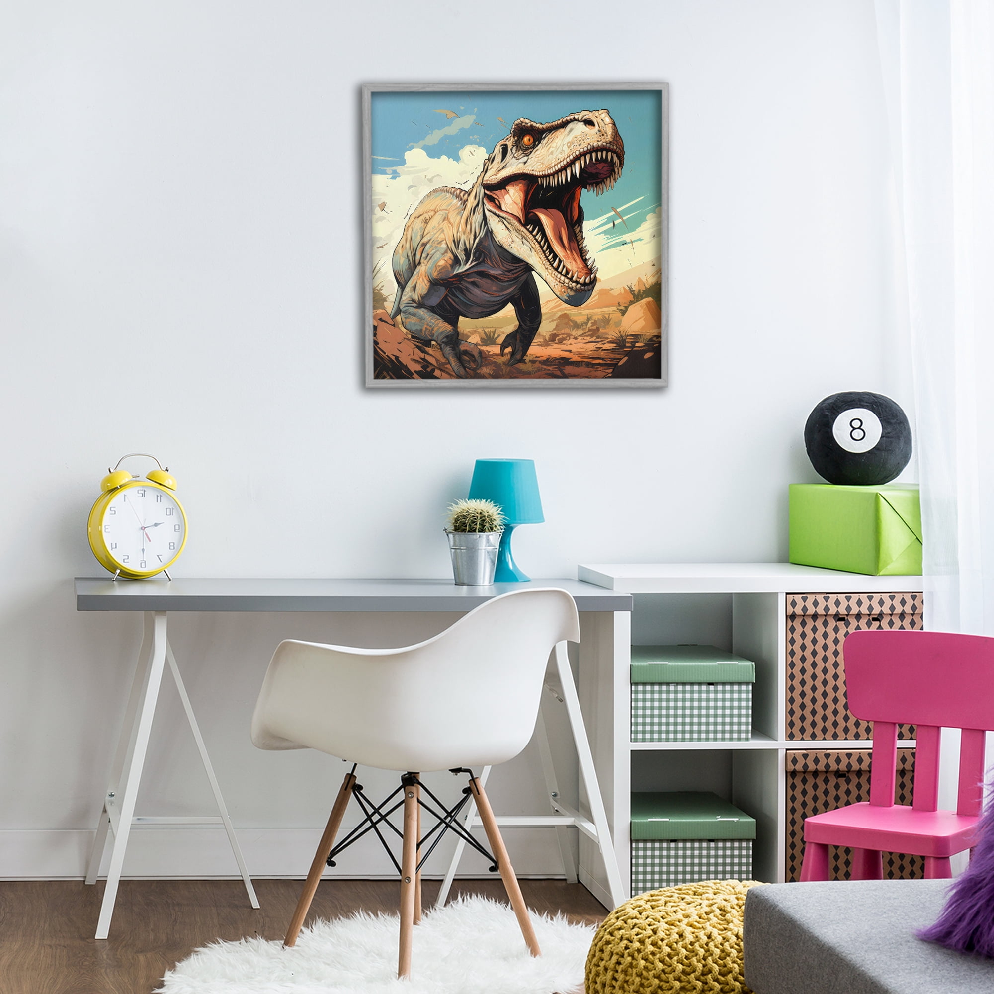 Stupell Industries Velociraptor Desert Sunset Gray Framed Giclee Art, design by Creative Studio