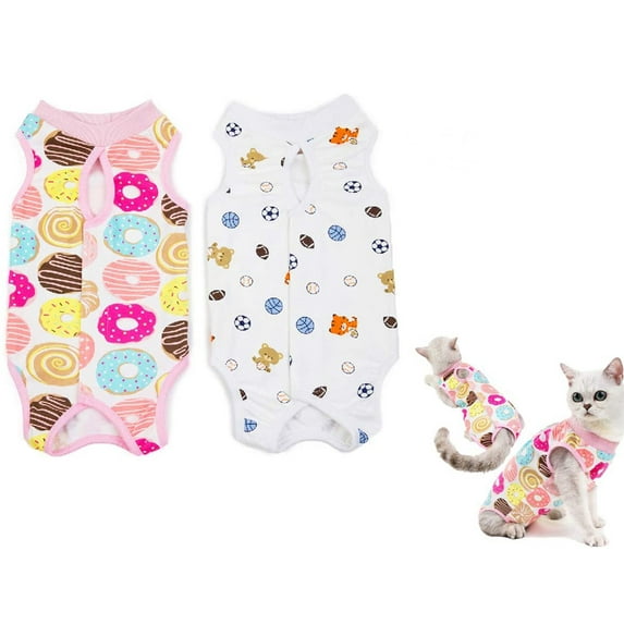 Tineer 2 Packs Professional Cat Recovery Suit for Abdominal Wounds or Skin Diseases, Breathable E-Collar Alternative for Pet Cats, After Surgery Wear Anti Licking Wounds