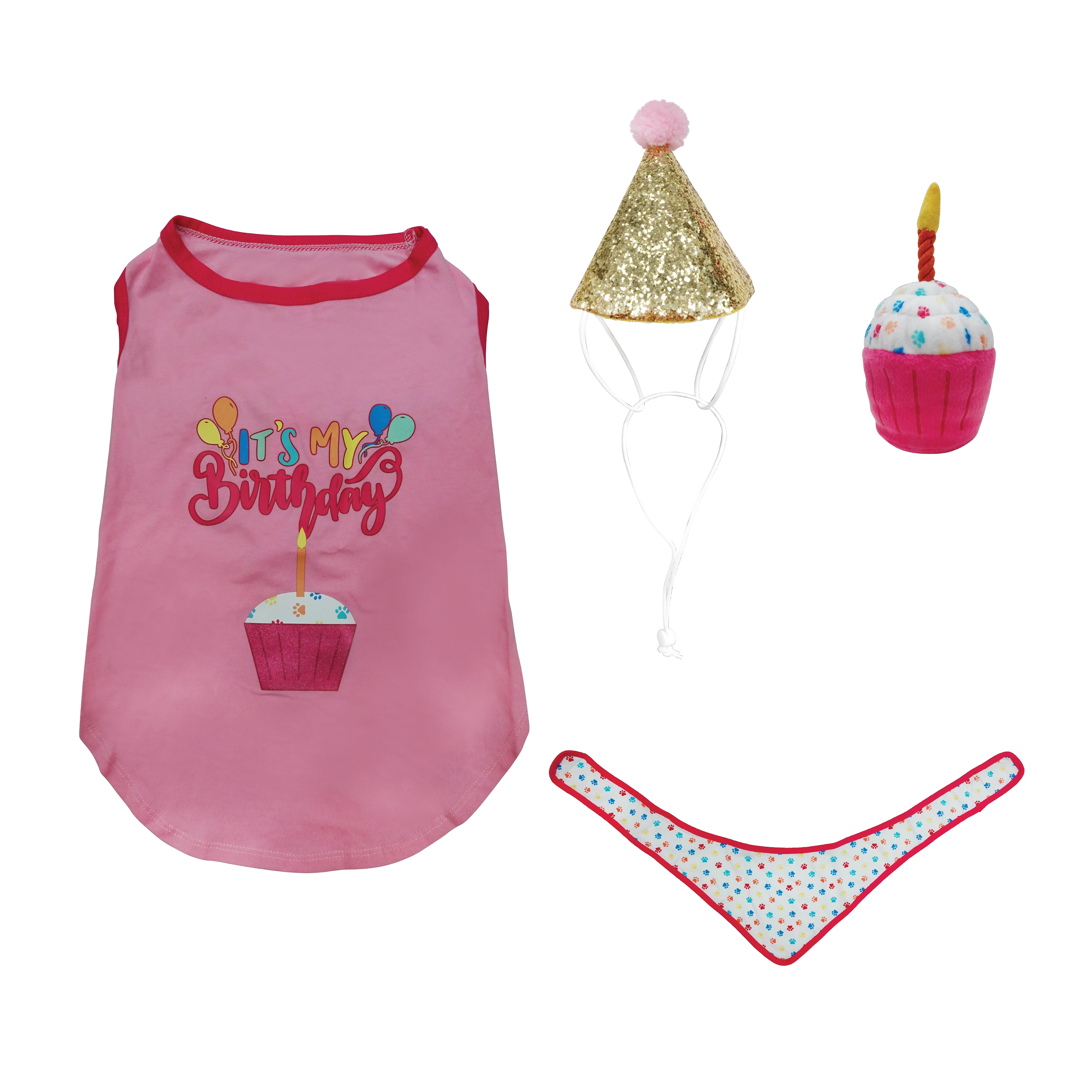 Best Furry Friends Birthday Party Set for Dogs or Cats (set of 4), Pink, X-Small