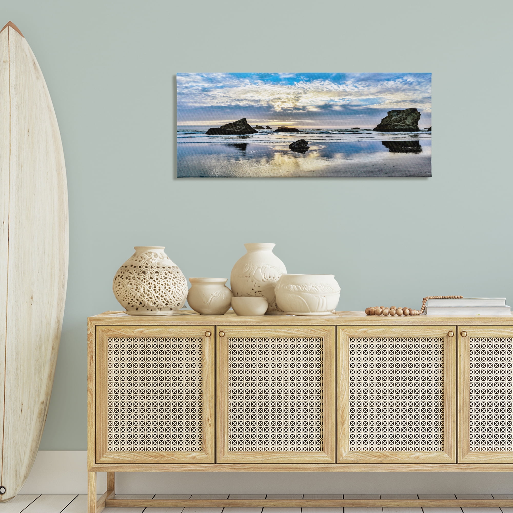 Stupell Industries Rocks Protruding on Beach Nautical & Beach Photography Wrapped Canvas Art Print Wall Art, 48 x 20