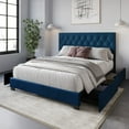 thumbnail image 2 of Home Design Sheffield Full Tufted Upholstered Storage Platform Bed Frame with Diamond Button-Tufted Headboard and Four Under-Drawers, Blue, Easy Assembly, 2 of 6
