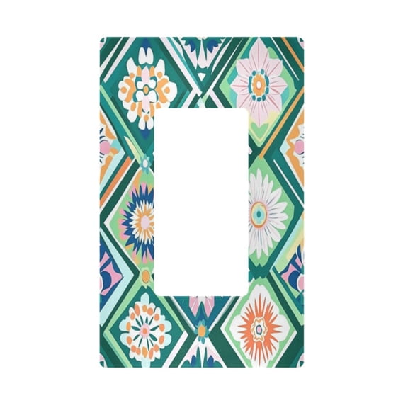Yayeee Rocker Switch Wall Plate 1-Gang 4.6"x2.9" Home Decorative Outlet Cover, Green Geometric Flowers