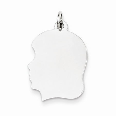 14k White Gold Plain Medium Facing Left Engravable Girl Charm Pendant