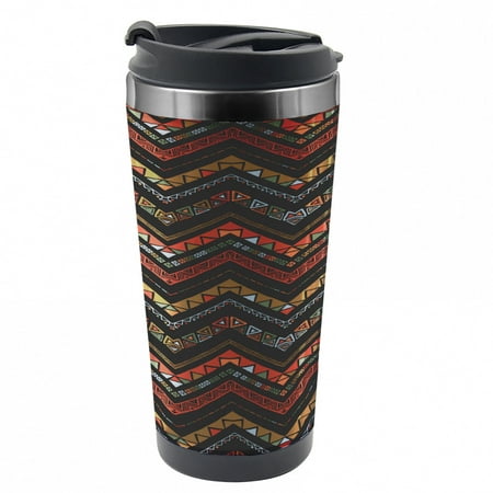 

Aztec Travel Mug Ethnical Zigzag Chevron Art Steel Thermal Cup 16 oz by Ambesonne