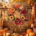 thumbnail image 3 of PSVFUJZ 18 Inch Fall Wreaths for Front Door, Thanksgiving Farmhouse Decor, Artificial Autumn Wreath with Sunflower Hydrangeas for Thanksgiving Farmhouses Home Outdoor Indoor Decor, 3 of 6