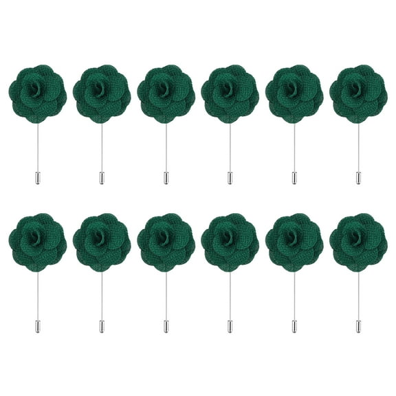 12 Pcs Groom Boutonnieres Rose Boutonnieres Pins 3.5"x1.6" for Wedding Dark Green