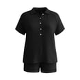 thumbnail image 4 of Lounge Wear Sets for Women Summer Button up Short Tracksuit Set Ladies Casual Loose Sets Short Sleeve Collared Top Elastic Waist Shorts with Pockets Comfy Leisure Suits Black XL, 4 of 6