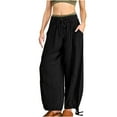 thumbnail image 2 of Utoimkio Women's Linen Lounge Pants Casual Loose Elastic Waisted Drawstring Jogger Pants Casual Loose Sweatpants for Women with Pockets, 2 of 7