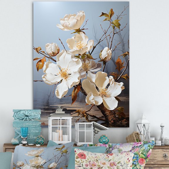 Designart "Sunlit Garden'S Pearl White Magnolia Blossoms IV" Magnolias Canvas Art Print