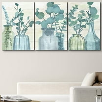 PixonSign Canvas Print Wall Art Set Green Fern Leaves in Bottle Vases Floral Wilderness Watercolor Modern Art Chic Group Relax/Calm Multicolor Pastel for Living Room, Bedroom, Office - 16"x24"x3