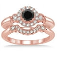 thumbnail image 2 of 1.25 Carat Black Diamond Antique Three Stone Flower Halo Bridal Set on 10k Rose Gold, 2 of 2