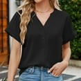 thumbnail image 4 of Mittory Womens Fall V Neck Button Shirt Casual Loose Blouse Short Sleeve Open Front Cardigan Work Office Tunic Tops, 4 of 7