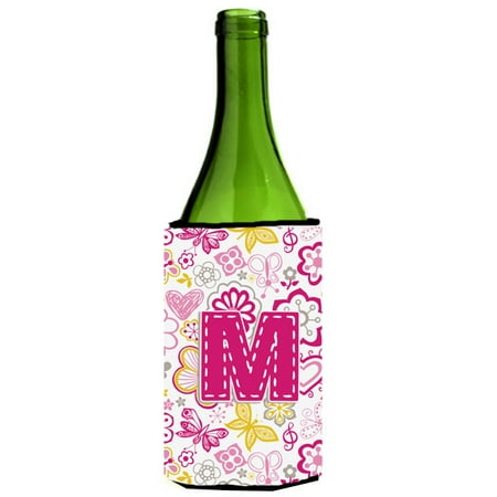 

Caroline s Treasures CJ2005-MLITERK Letter M Flowers and Butterflies Pink Wine Bottle Hugger Wine Bottle multicolor