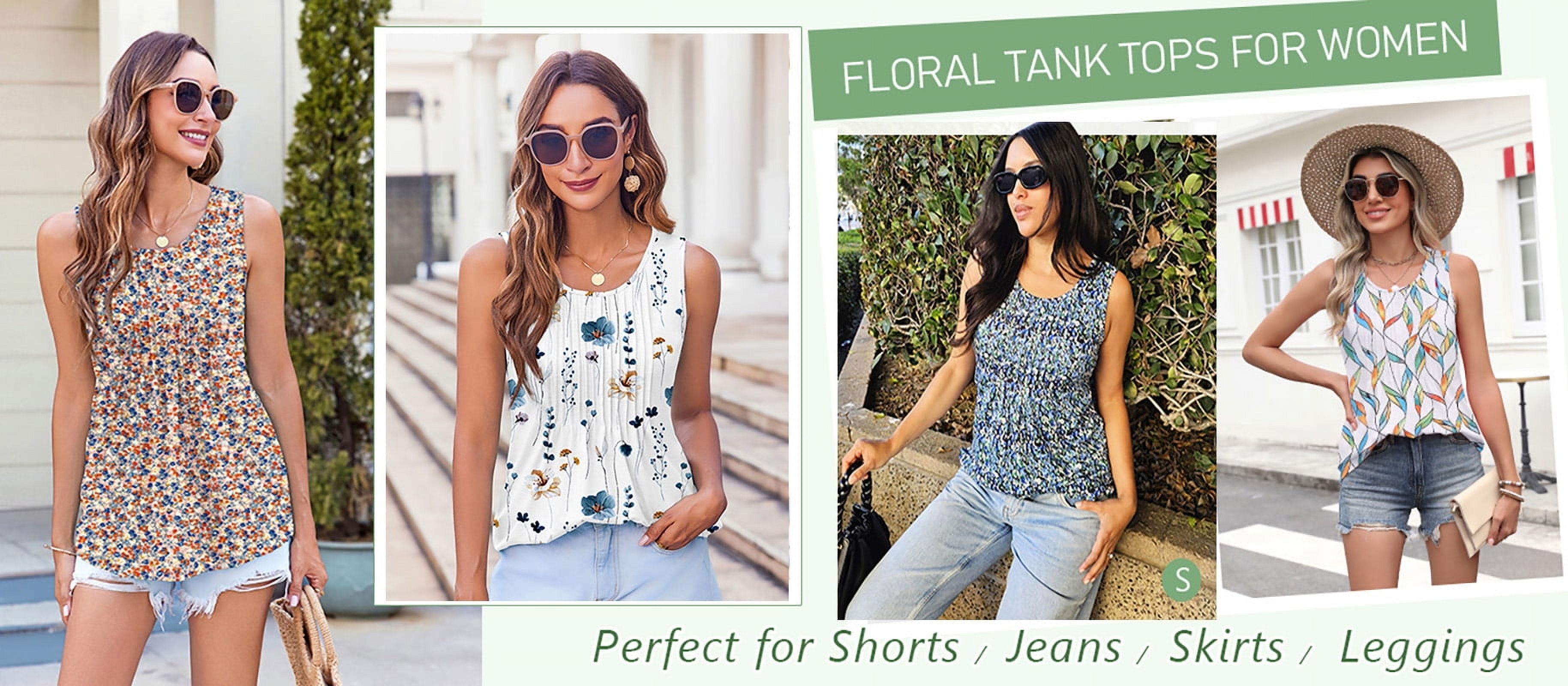 Fantaslook Women's Pleated Crew Neck Tank Top, Beige Floral photo 6