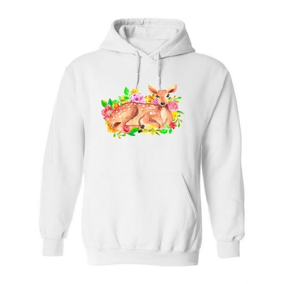 Watercolor Deer With Flowers. Hoodie Women -Image by Shutterstock, Female x-Large