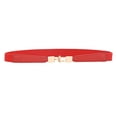 thumbnail image 2 of Helii Women's Stretchy Elastic Belt Faux Leather Skinny Waist Belt with Gold Buckle， Retro Dress Belt for Jeans Curvy Body Shape Adjustable Elastic Stretch Cinch Belt Red,65X1X2, 2 of 2