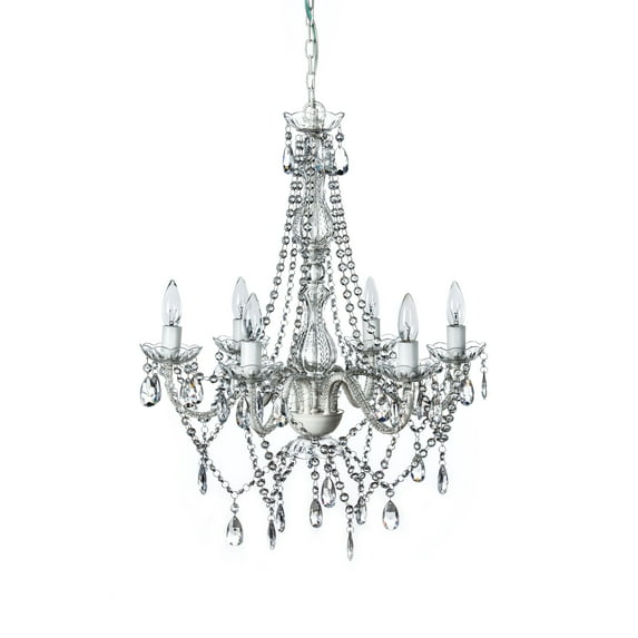 Gypsy Color Acrylic Crystal Chandelier, Clear 6 Light Ceiling Mount