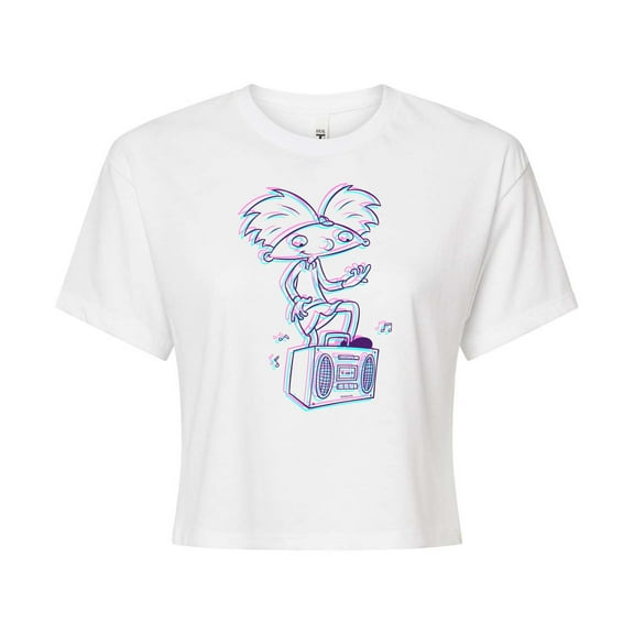 Hey Arnold! - 3D Arnold - Juniors Cropped Cotton Blend T-Shirt