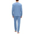 thumbnail image 5 of Dwelliawo Men's 2 Pieces Long Sleeve Solid Color Crew Neck Casual Pajamas Set Light Blue S, 5 of 5