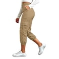 thumbnail image 6 of Zulora Women's Elastic Waist Cargo Capri Pants with Button Detail and Multi Pockets Straight Leg Tapered Cuffed Hem Cropped Trousers for Casual Sport Daily Wear Four Season Versatile Street Style, 6 of 8