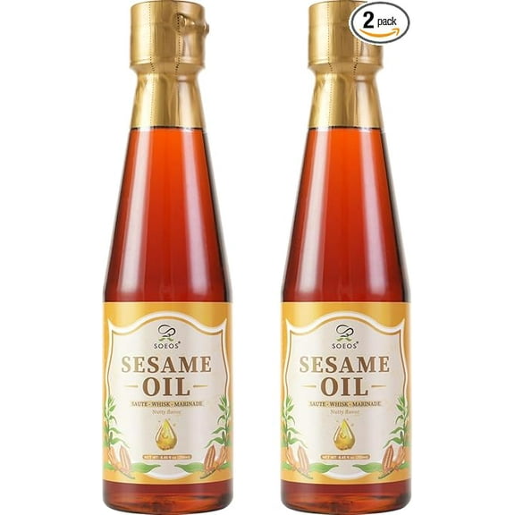 Soeos Sesame Oil, Toasted Sesame Seed Oil, 8.45 Fl Oz (250 ml 2Pack), Nutty Flavor, Perfect for Asian Food, Noodles, Soup, Baking, and Stir-Fry