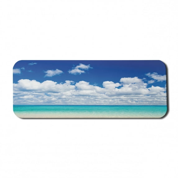 Ocean Computer Mouse Pad, Paradise Beach Tropical Hawaiian Exotic Sky Color with Clouds Scenery, Rectangle Non-Slip Rubber Mousepad Large, 31" x 12" Gaming Size, Turquoise White, by Ambesonne