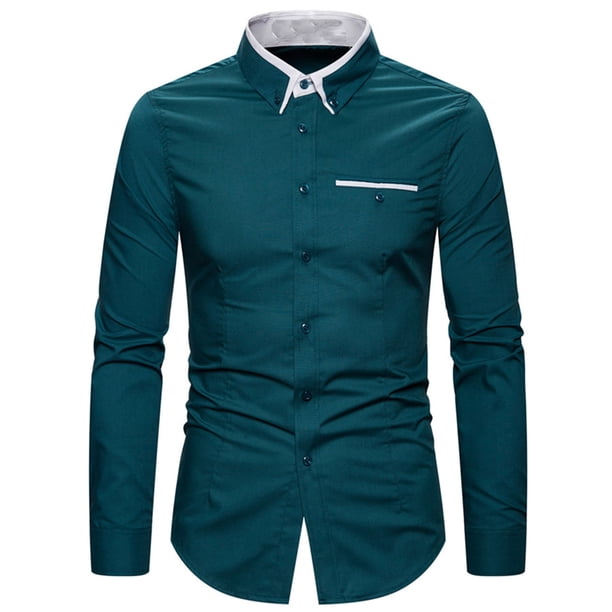 pstuiky Camisas suaves de manga larga para hombre, Camisa formal con estampado de color para hombre y blusa de manga larga con cuello vuelto salir tops m