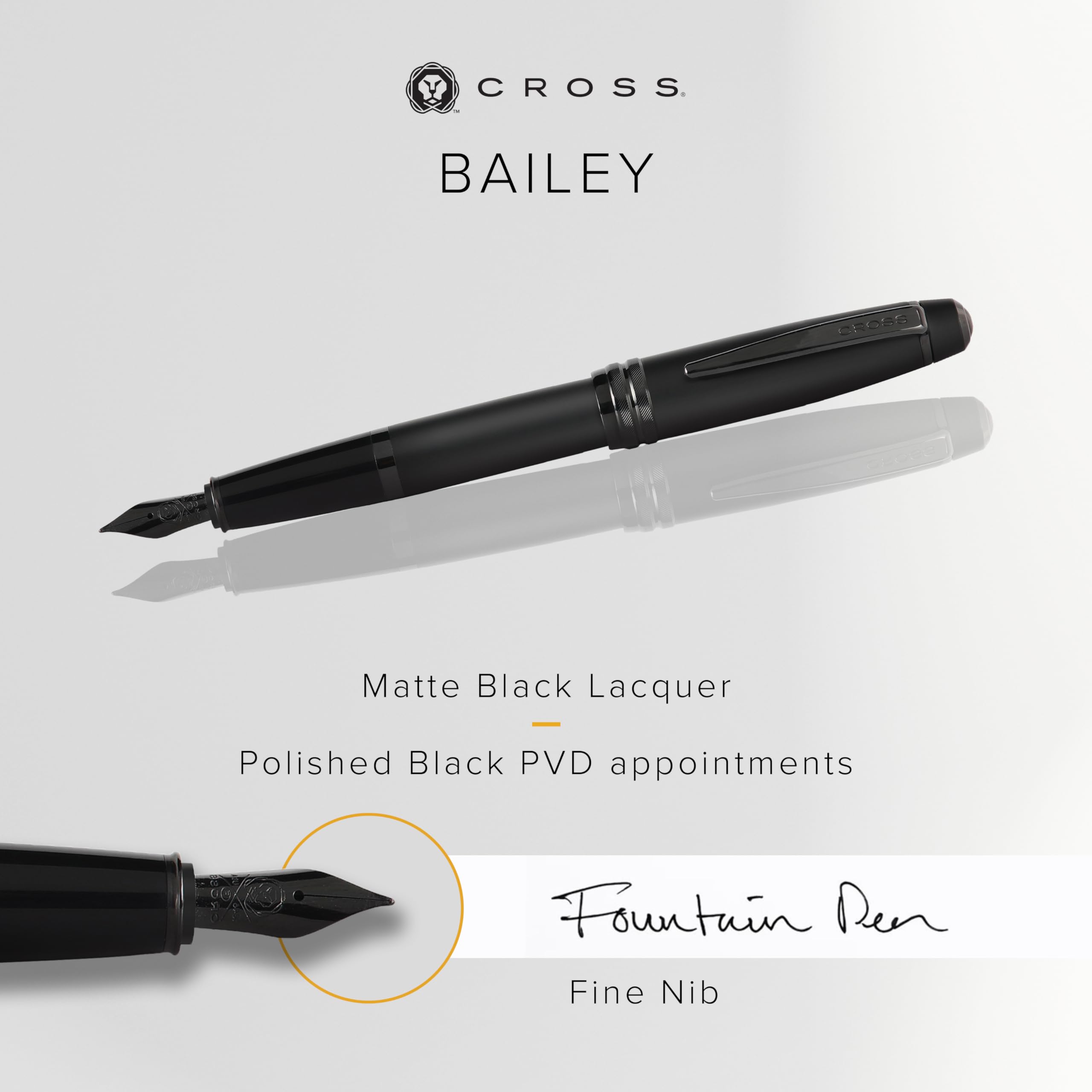 Cross Bailey™ Matte Black Lacquer Fine Nib Fountain Pen