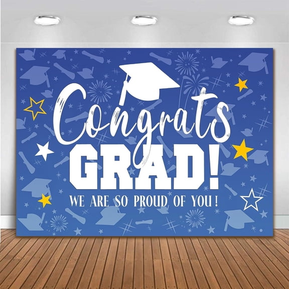 Voguly Congrats Graduation Photo Backdrop, Blue We are so Proud of You, Class of 2026 Graduate Party Banner, 7x5 FT Photo Booth Props