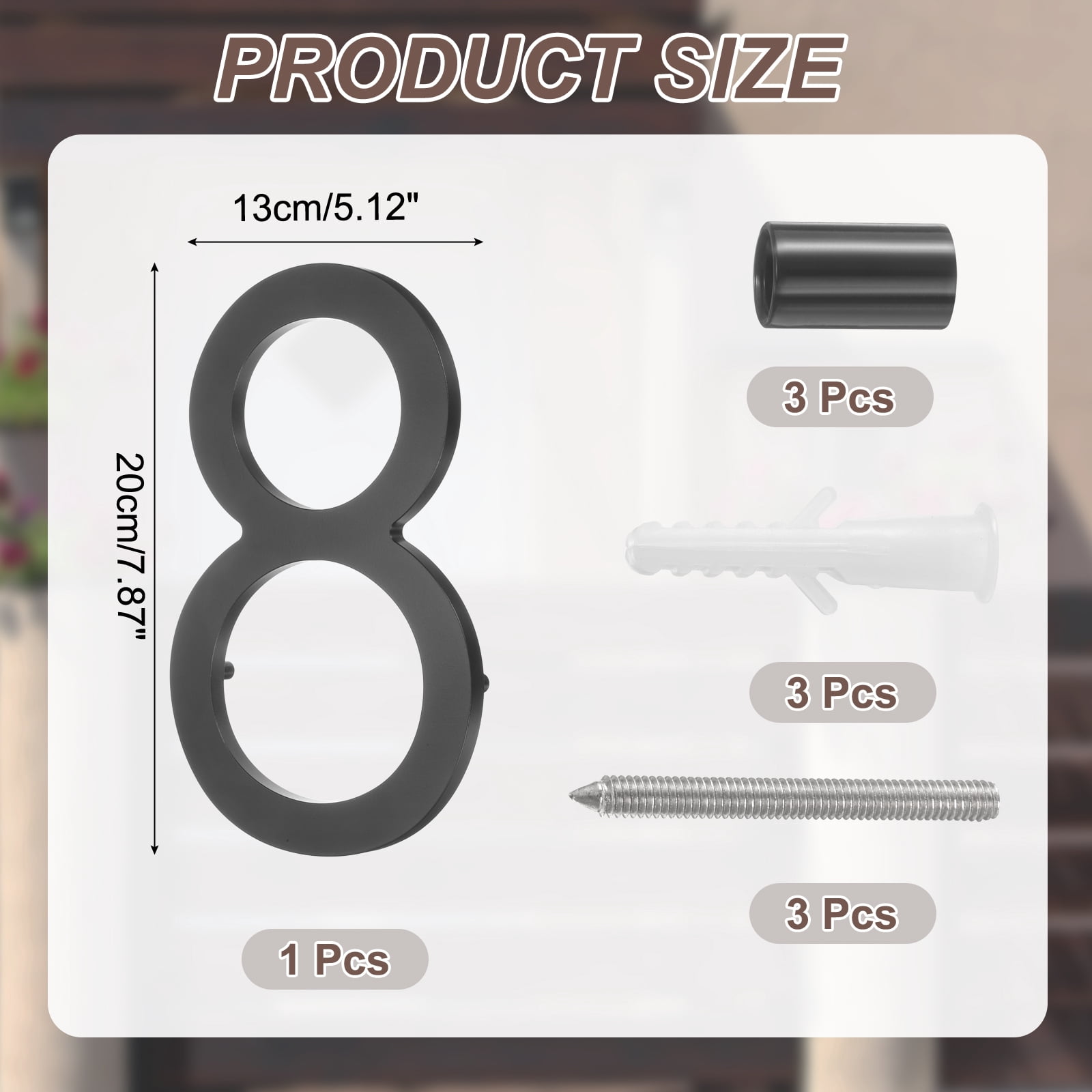 Uxcell 8" Solid Aluminum Floating House Numbers for Outside Address(Number 8, Black)