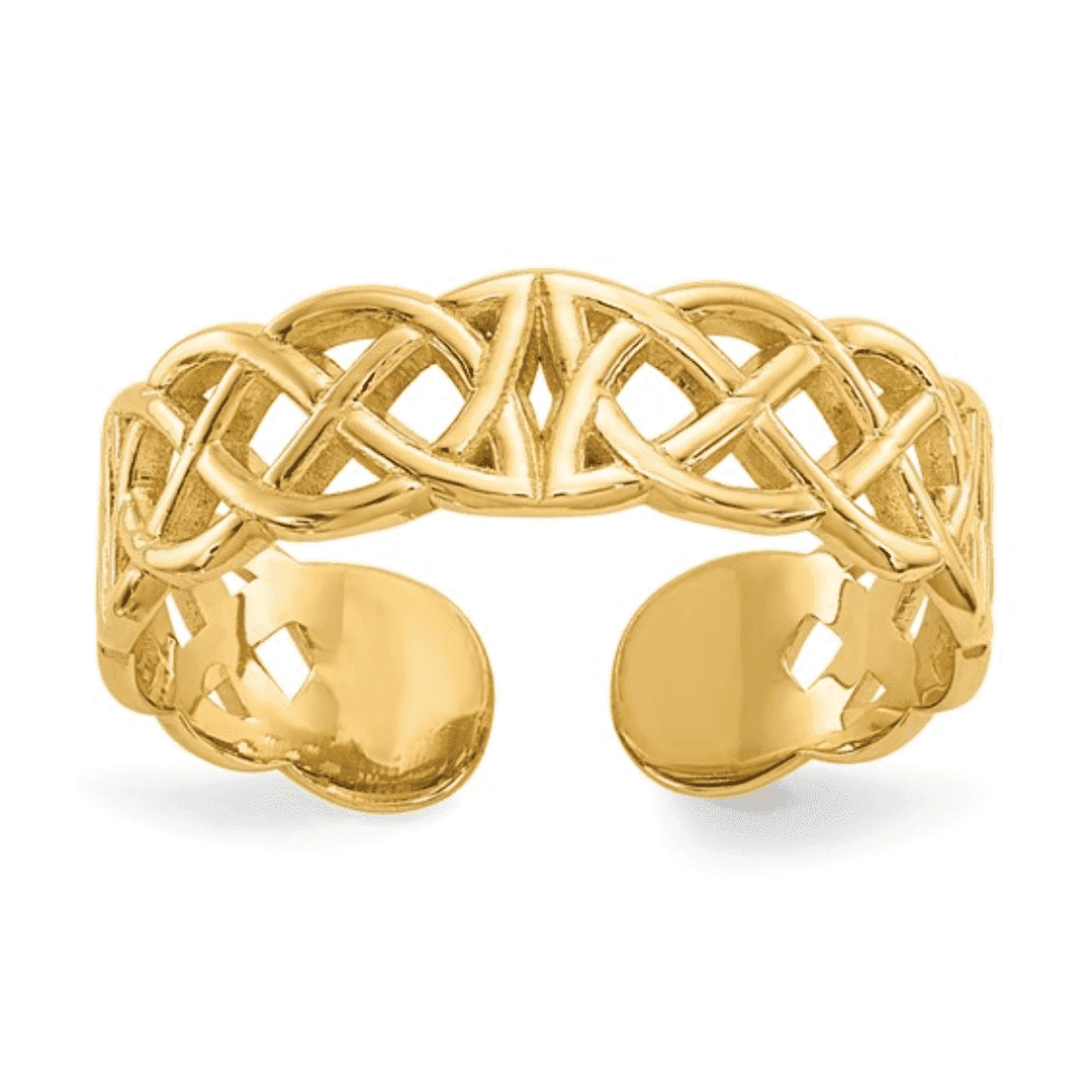 Fine Color Jewels Celtic Knot Toe Ring in 10K Solid Yellow Gold Polished Casted Finish for Women