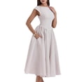 thumbnail image 3 of Women'S Corset Midi Dress Casual Flowy A Line Boat Neck Wedding Guest Dresses with Pockets Light Gray M, 3 of 9