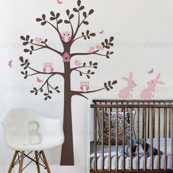 Tree Wall Decal with Animals - Small 51-Inch w x 88-Inch h - Scheme C