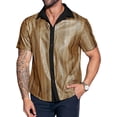 thumbnail image 1 of Runcati - Camisa de discoteca para hombre, de manga corta, con botones, clásico, lentejuelas, metálicas, para discoteca, para fiesta, 1 of 3